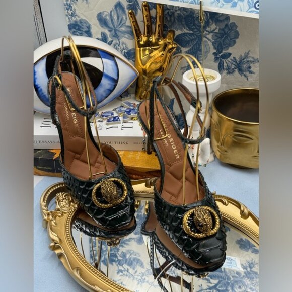 🆕 KURT GEIGER LONDON 🧿 NWOB Chelsea Ankle Strap Heel, Green Snakeskin, Sz 37 7 - Picture 4 of 15